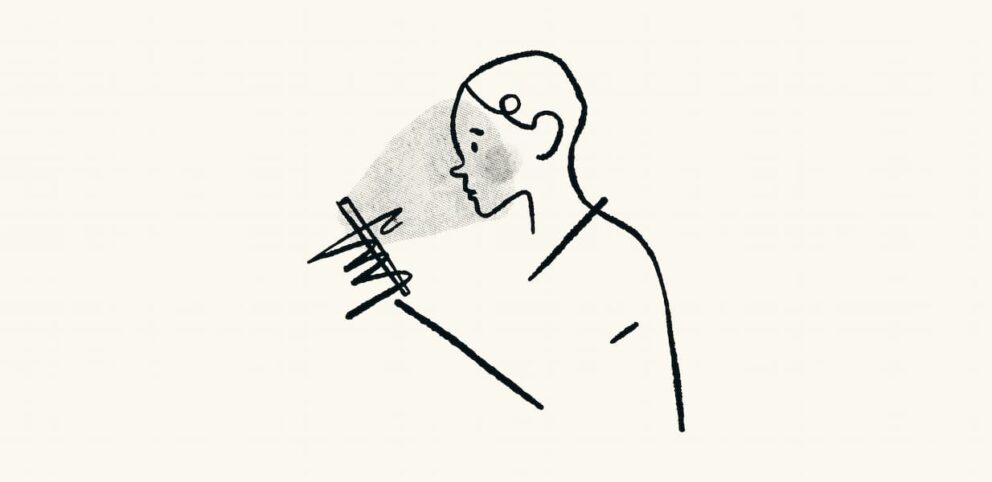 Dessin d'une personne regardant ses médiais sociaux sur un téléphone