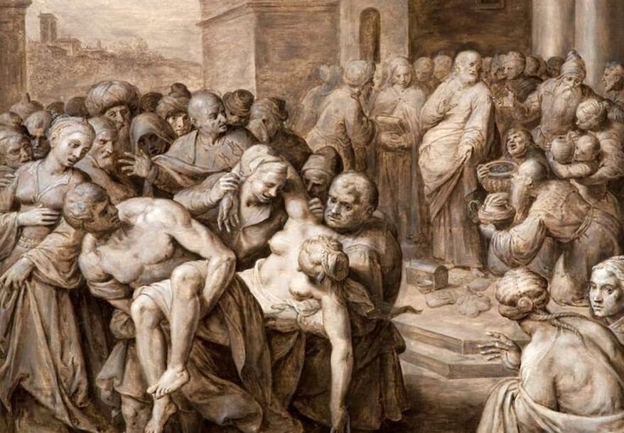 Toile "La mort de Saphire" par Ambrosius Francken I.